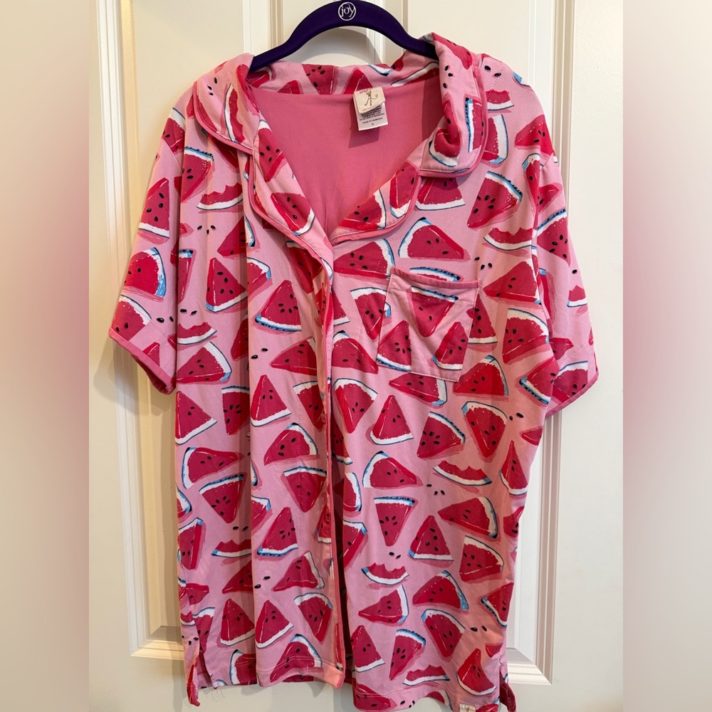 Munki munki pink watermelon button short sleeve pajama top.